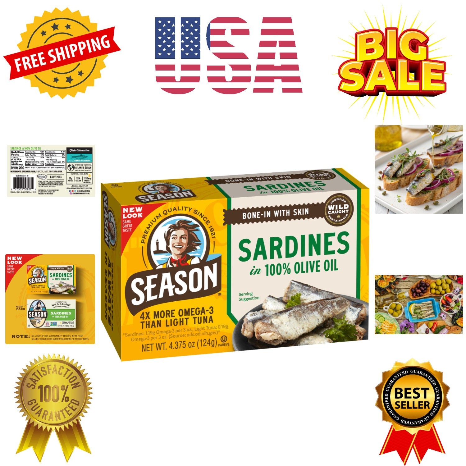 Sardines in Olive Oil – Wild Caught, 22g of Protein, Keto Snacks, More Omega …