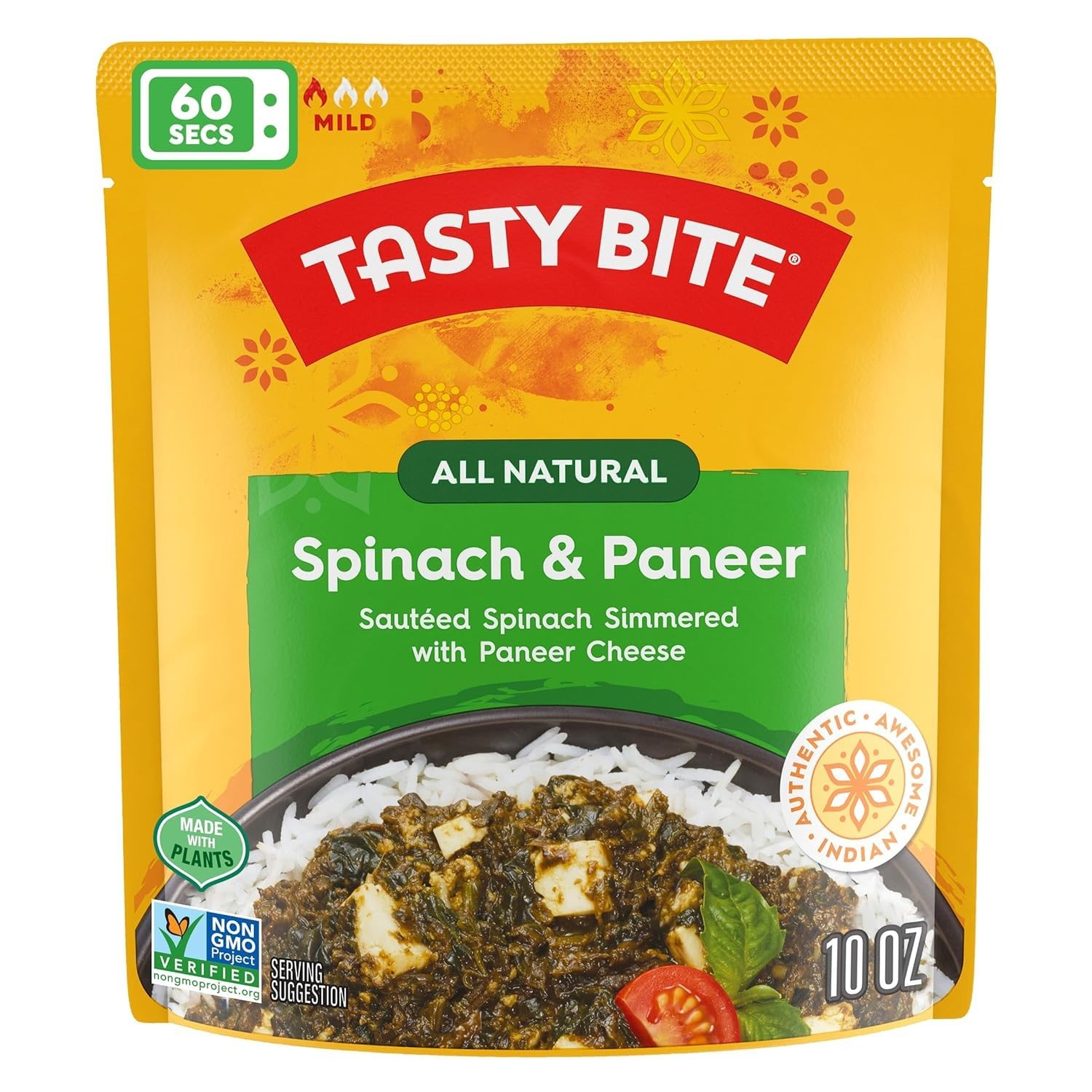 Kashmir Spinach, Ready to Eat, 10 Ounce, Microwavable Entrée in Light Curry S…