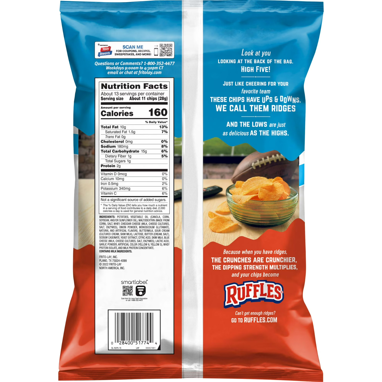 Ruffles Cheddar & Sour Cream Potato Snack Chips,Party Size, 12.5 oz Bag