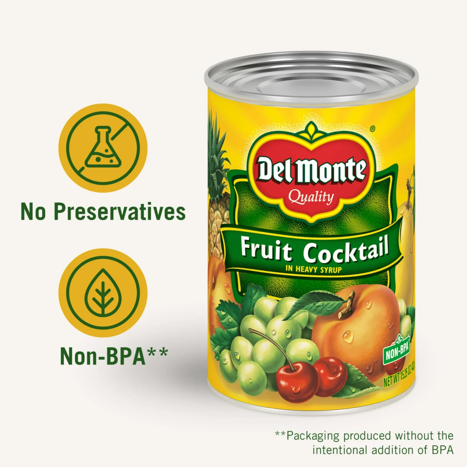 Del Monte Fruit Cocktail in Heavy Syrup Can Canned Mixed Fruit 15.25 oz