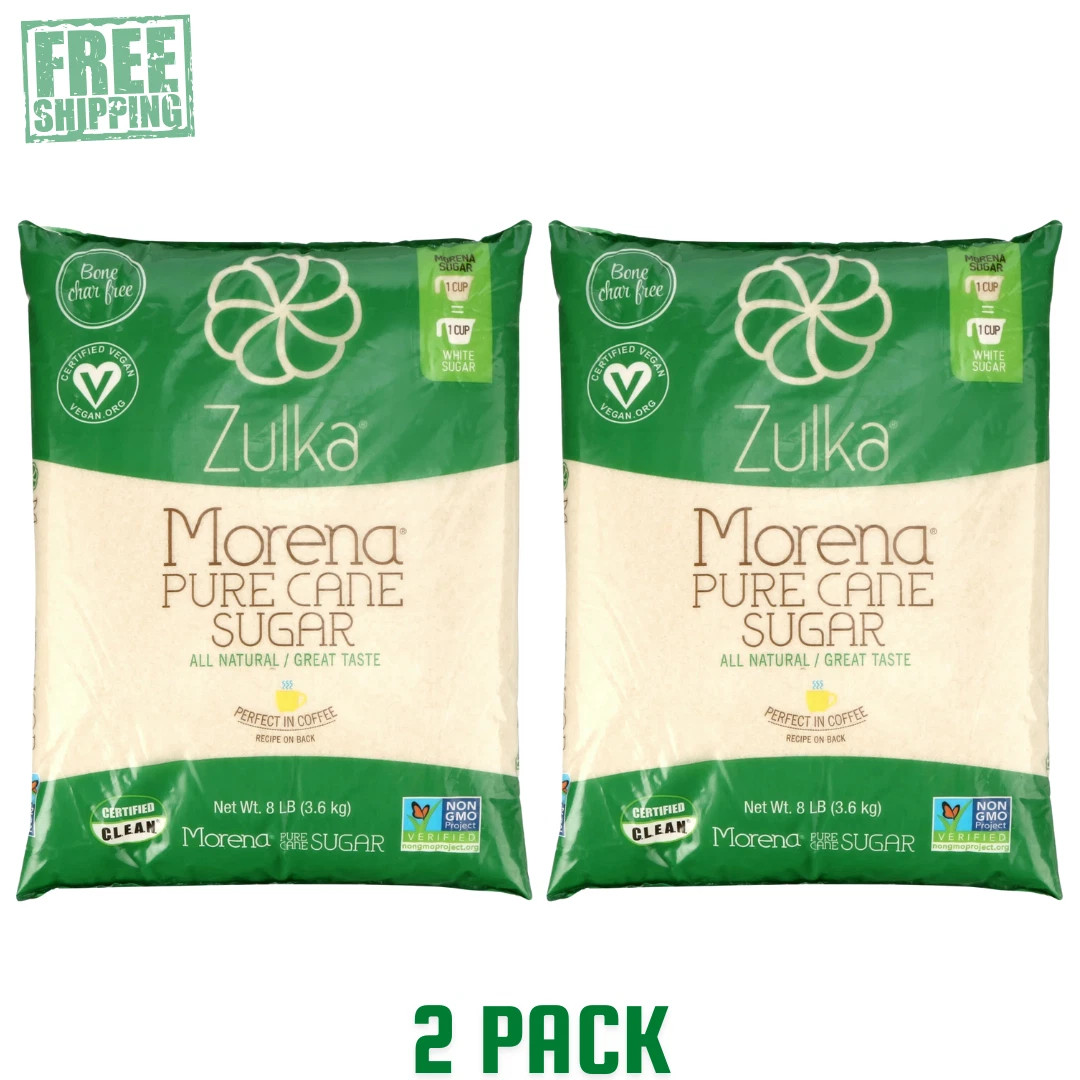 Zulka Pure Cane Sugar, 8 lb, Vegan & Plant Based and Non GMO (Pack Of 2)