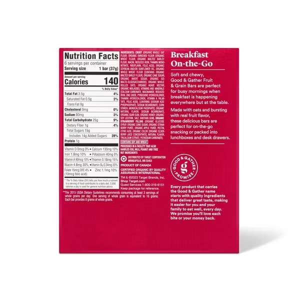 «Organic Whole Grain Strawberry Fruit & Grain Bars – 6ct – Good & Gather™