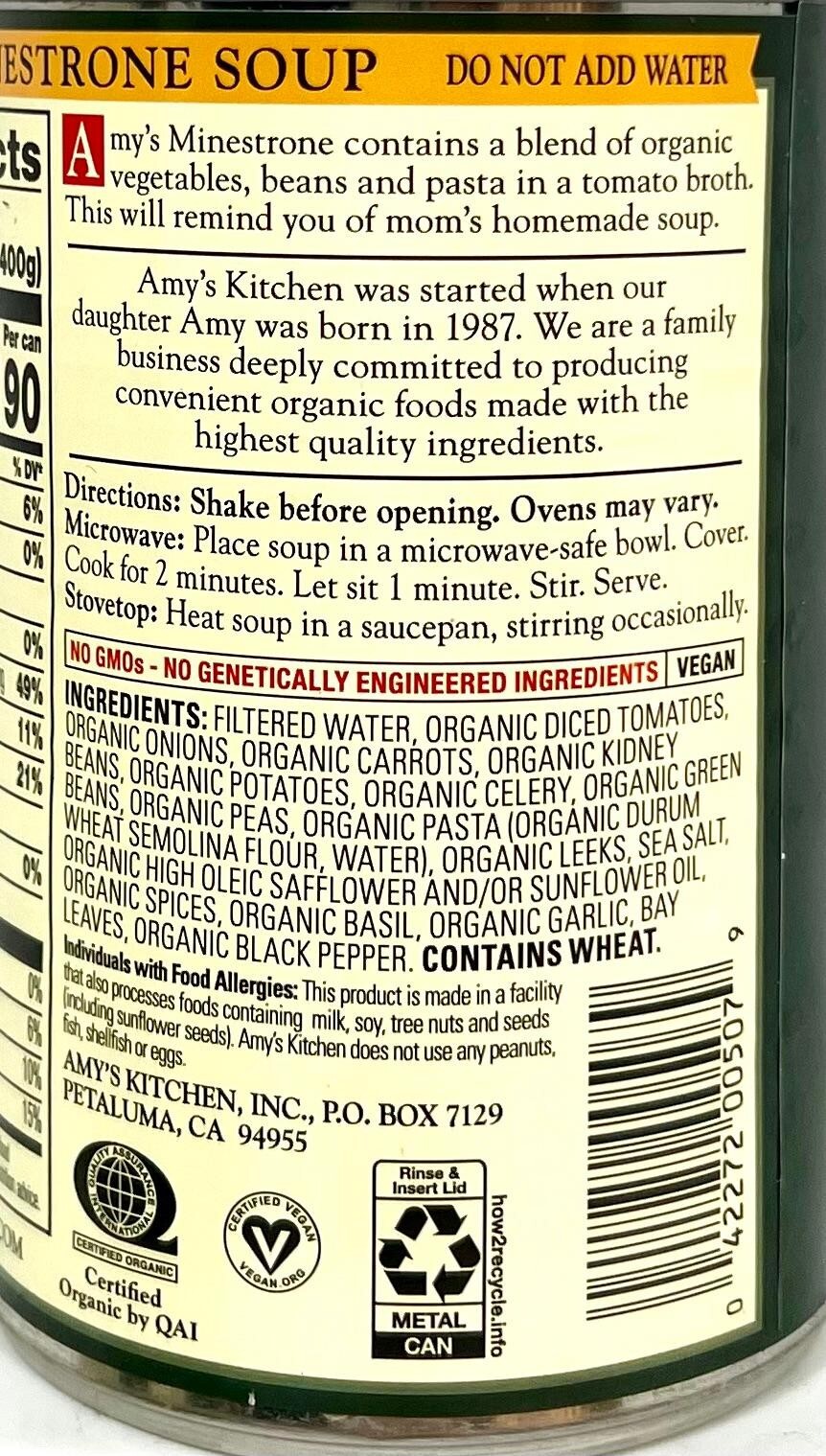 Amy’s Organic Low Fat Minestrone Soup 14.1 oz ( Pack of 3 )