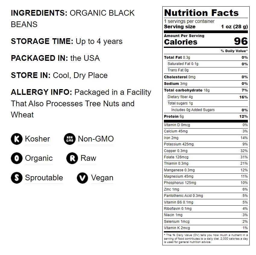 Organic Black Beans – Sproutable, Non-GMO, Kosher, Raw, Vegan – by Food to Live