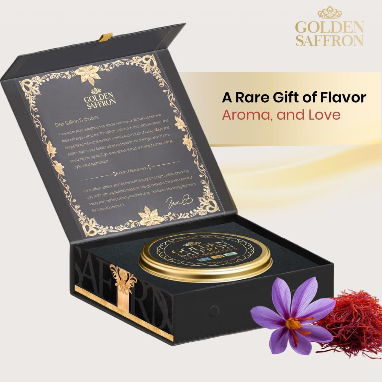Golden Saffron Luxtury Gift Box, Premium All Red Saffron Threads, Grade A+ Su…