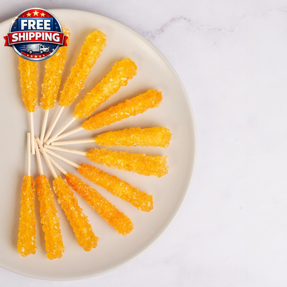 Saffron Rock Candy Sticks, 25 Pack, Pure Crystalline Elegance, Handcrafted Sweet