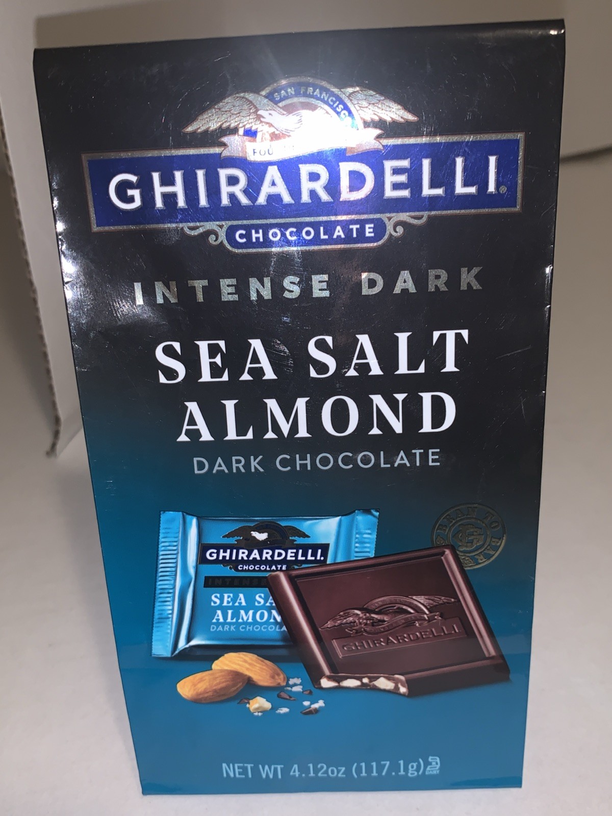 🔵 New Ghirardelli Squares Dark Chocolate Intense Dark Sea Salt Almond 4.12oz