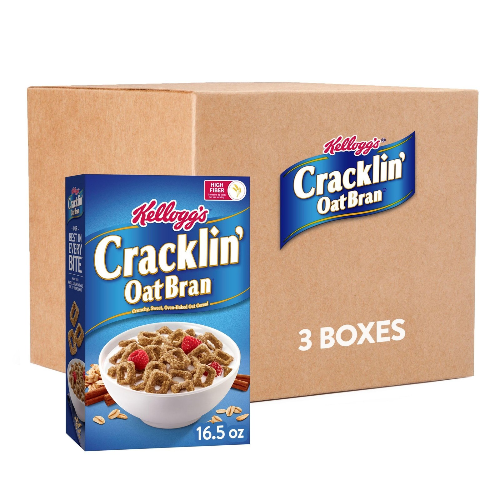 Kellogg’s Cracklin’ Oat Bran Cereal Fiber Family Size 3 Boxes
