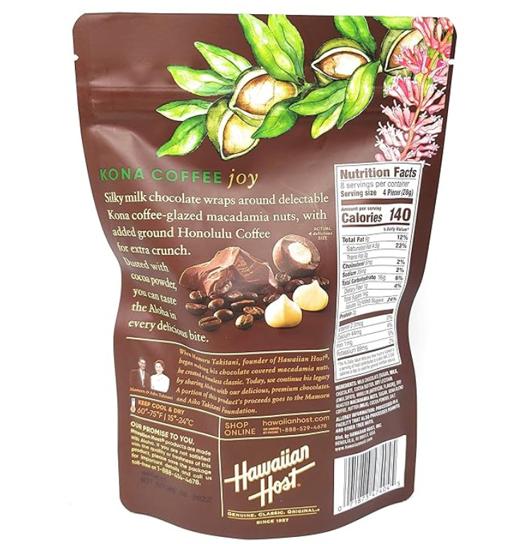 Lot of 3 HAWAIIAN HOST KONA COFFEE MILK CHOCOLATE MACADAMIAS 8 oz.- From Hawaii