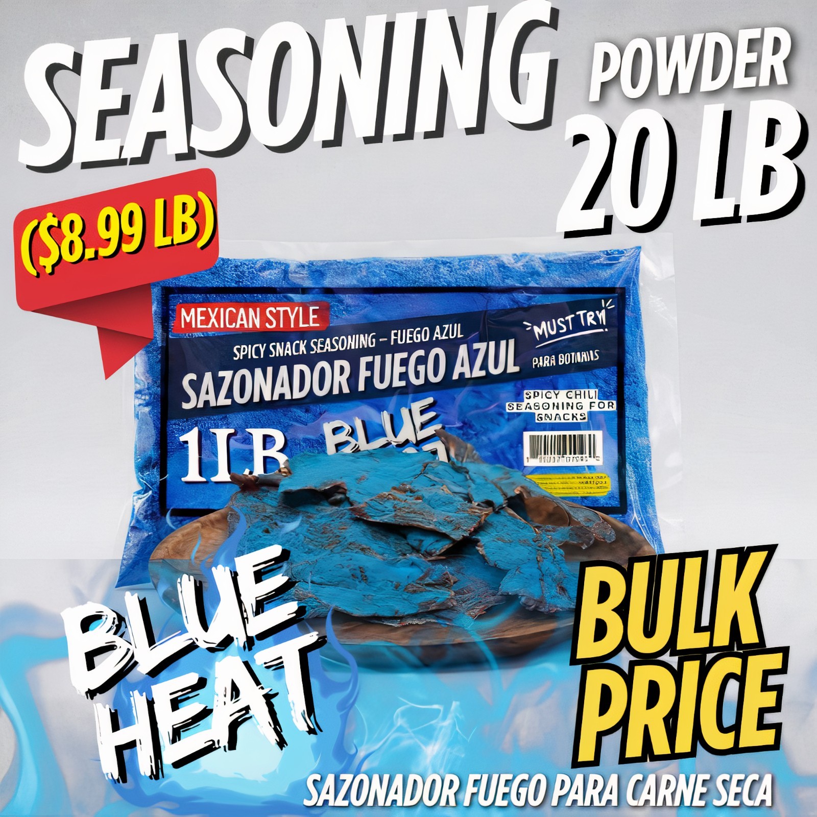 Fuego Azul Seasoning – Blue Heat Seasoning for Beef Jerky & Snacks (20 LB)