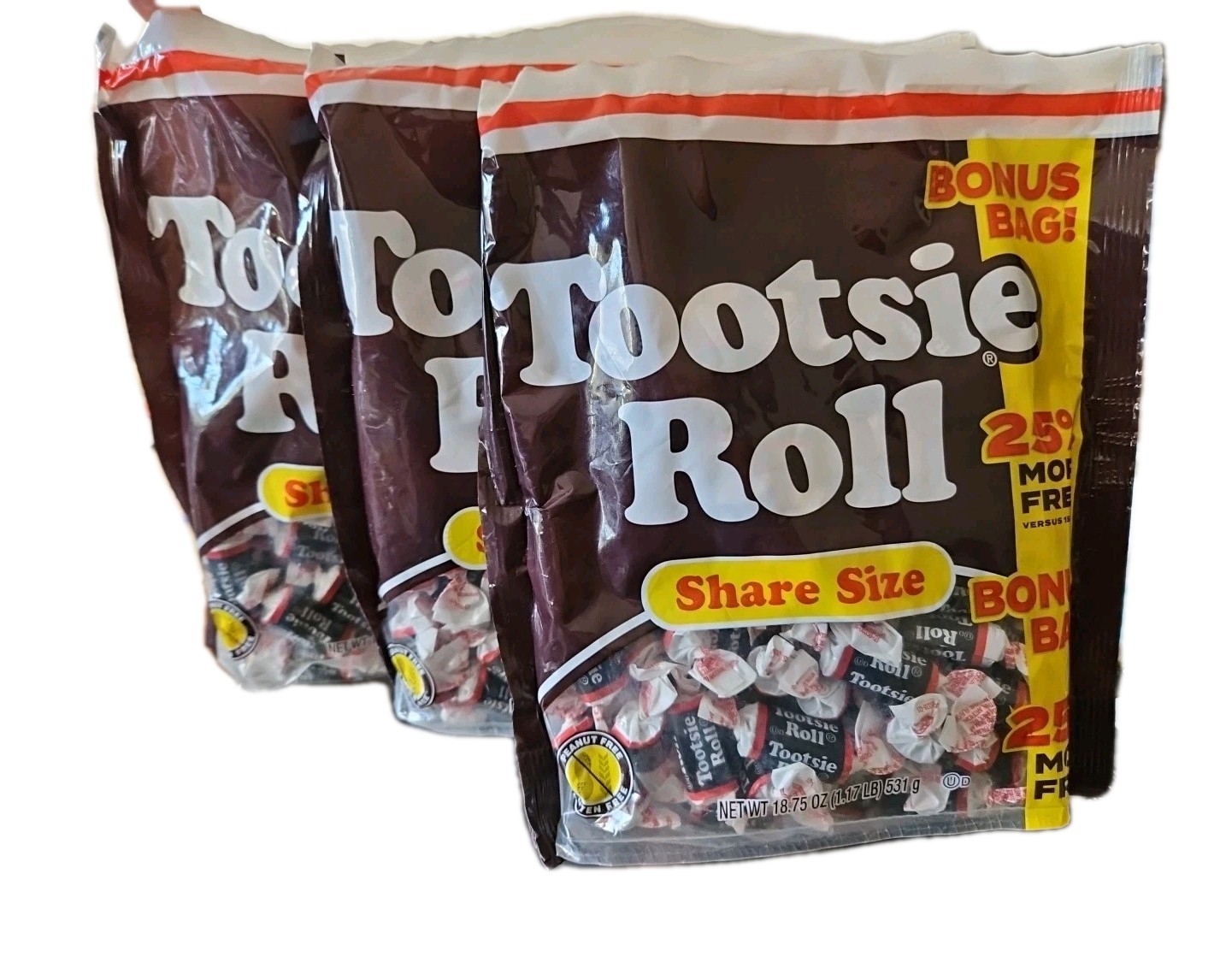 Lot Of 3! Tootsie Roll Midgees, 18.75oz Ea Gluten-Free& Peanut-Free Over 3lbs!