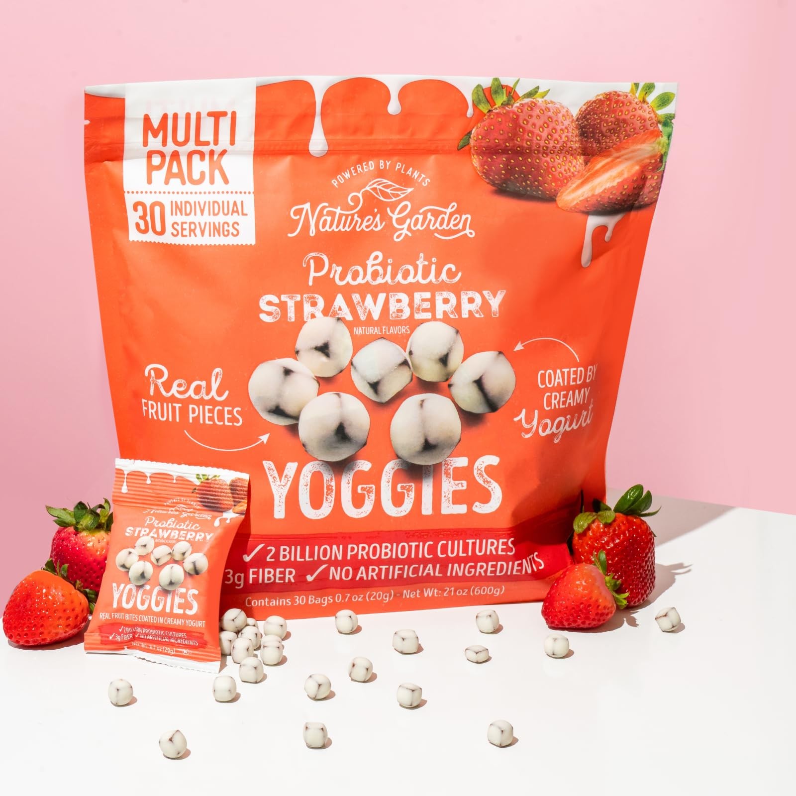 Nature’s Garden Probiotic Strawberry Yoggies, 21oz (30 x 0.7oz), Yoggie Bites