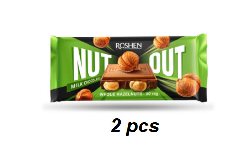 Roshen Ukrainian Bars Milk Chocolate With Whole Hazelnuts 90gx2pcs