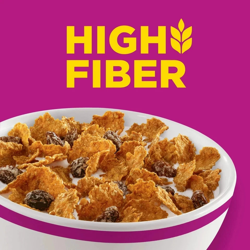 Kellogg’s Raisin Bran Breakfast Cereal, High Fiber, 28g Whole Grain, Mega Size,