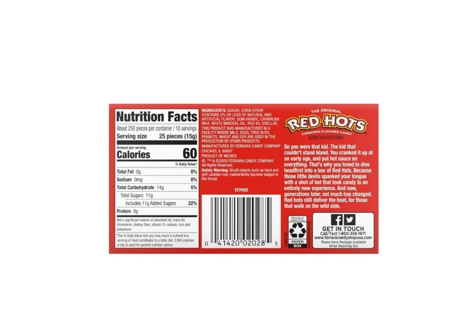Pack of 4 The Original Red Hots Cinnamon Flavored Candy Theater Box 5.5oz
