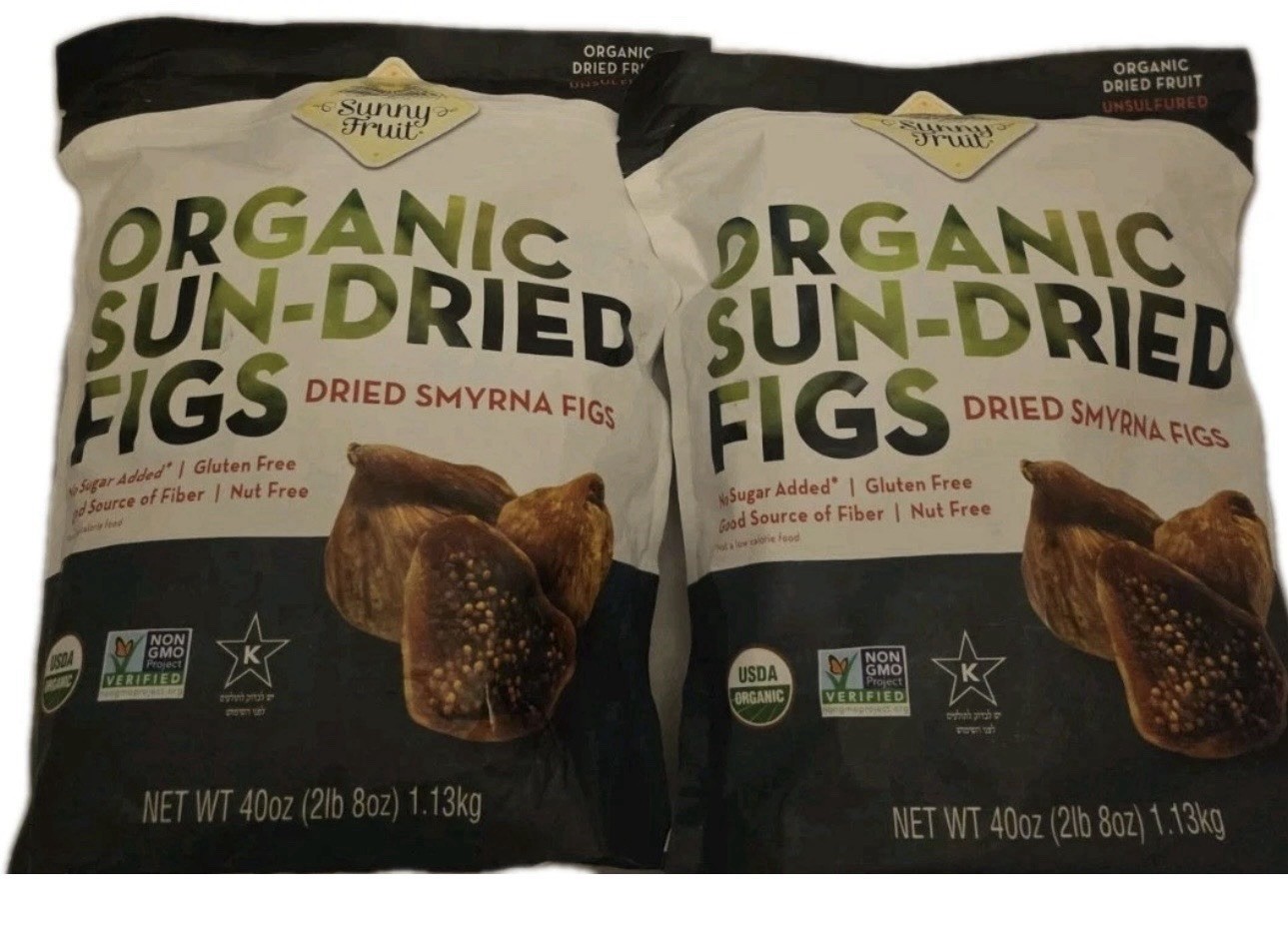 Sunny Fruit Organic Sun Dried Smyrna Figs Vegan Gluten Free 2 Pack 5lbs Total