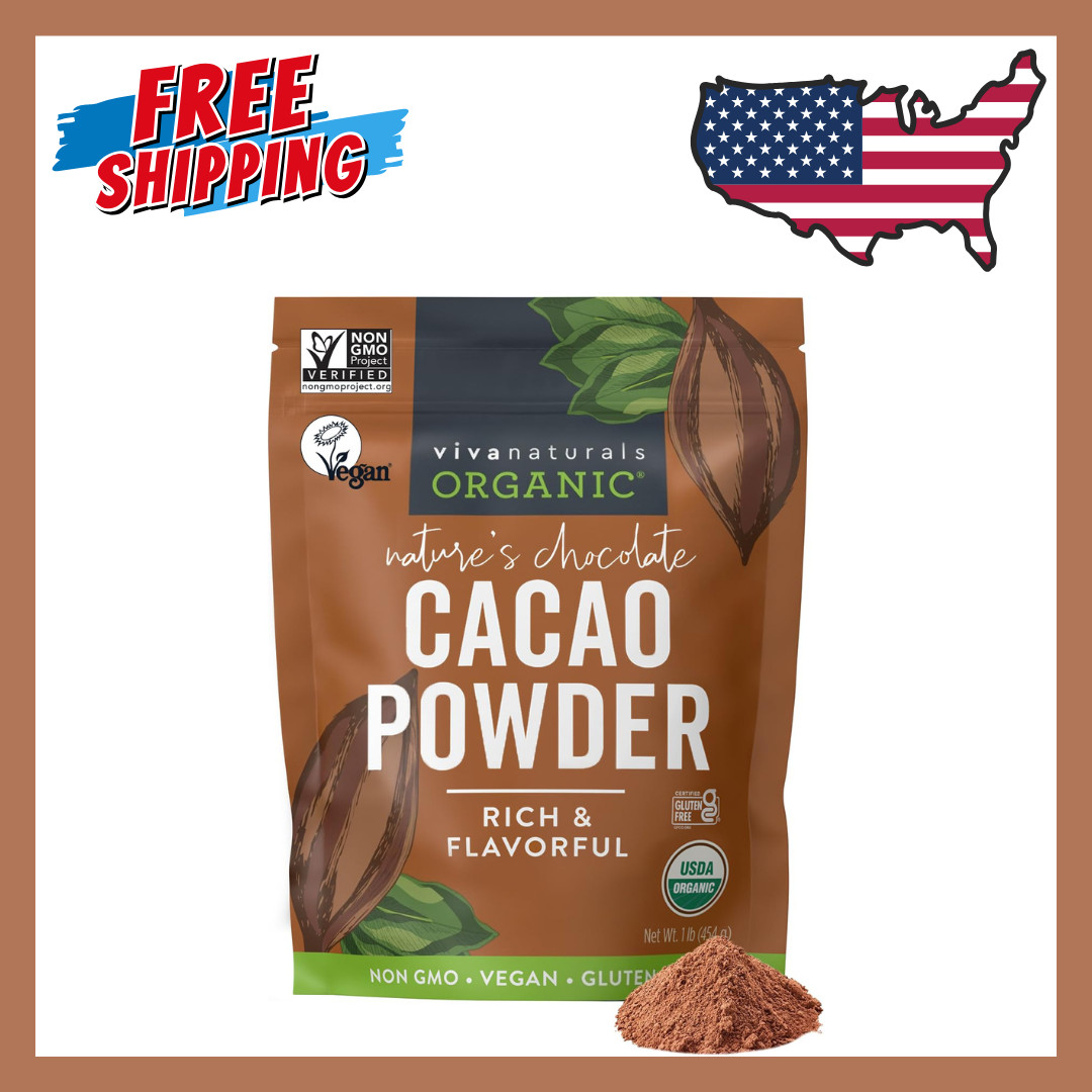 Organic Unsweetened Cacao Powder with Rich Dark Chocolate Flavor 454 g 1Lb NEW