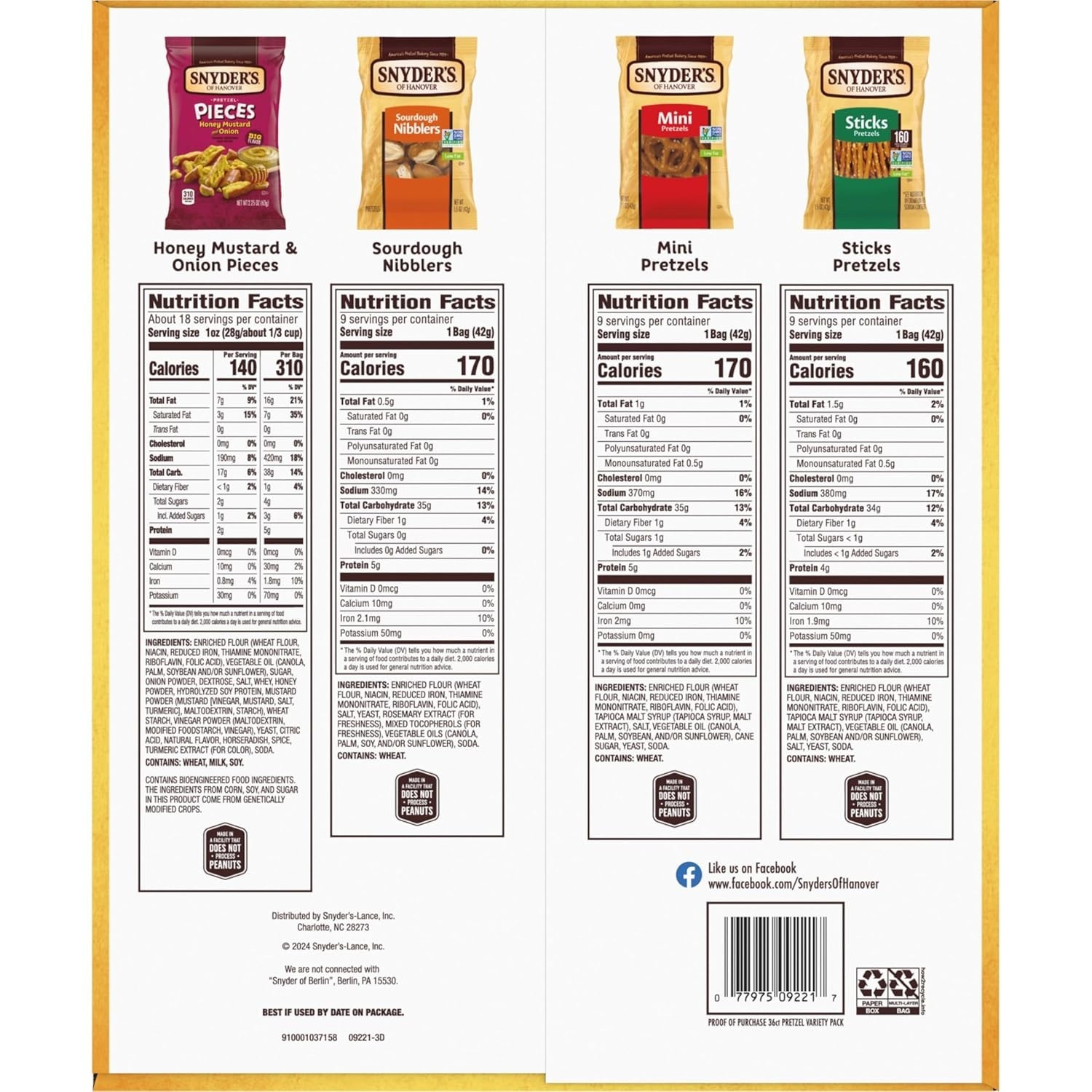 Snyder’s of Hanover Variety Pack Pretzels, Variety Pack- 36 count- Fast Shipping