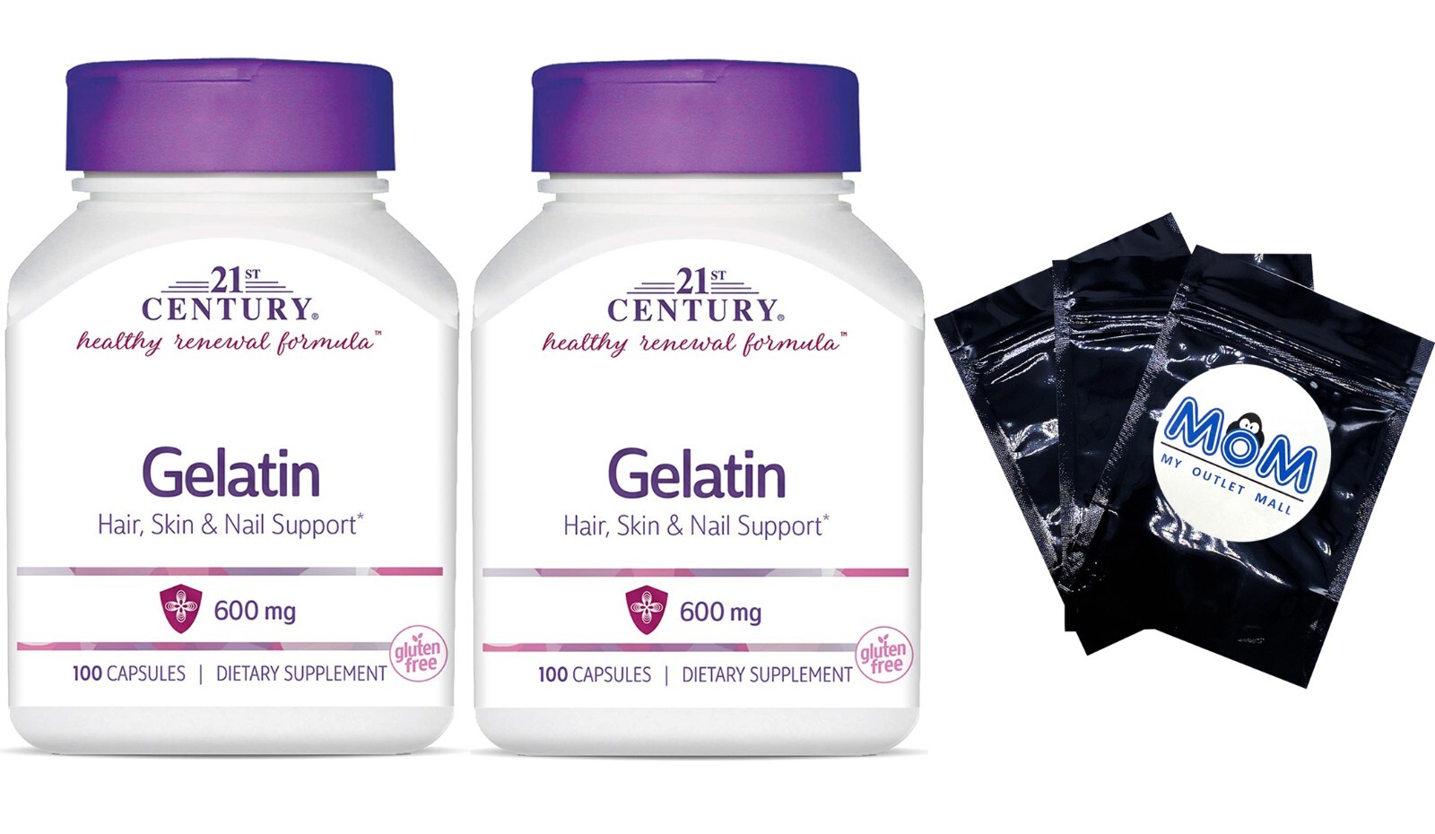 Gelatin 600 mg 21st Century Capsules 100 Count – Pack of 2 – Hair Nails Skin