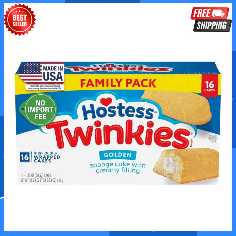 Hostess Twinkies Snack Cakes, Golden Sponge Cake with Crème Filling, 21.73 oz