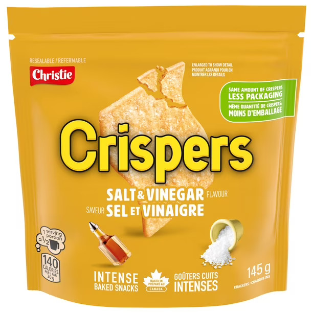 12 x Crispers Salt & Vinegar Crackers 145 g. / 5.1 oz.