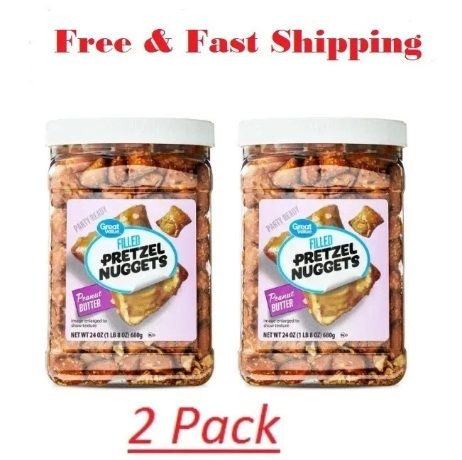 Great Value Peanut Butter Filled Pretzels 24oz – Crunchy, Resealable Snack(2pack