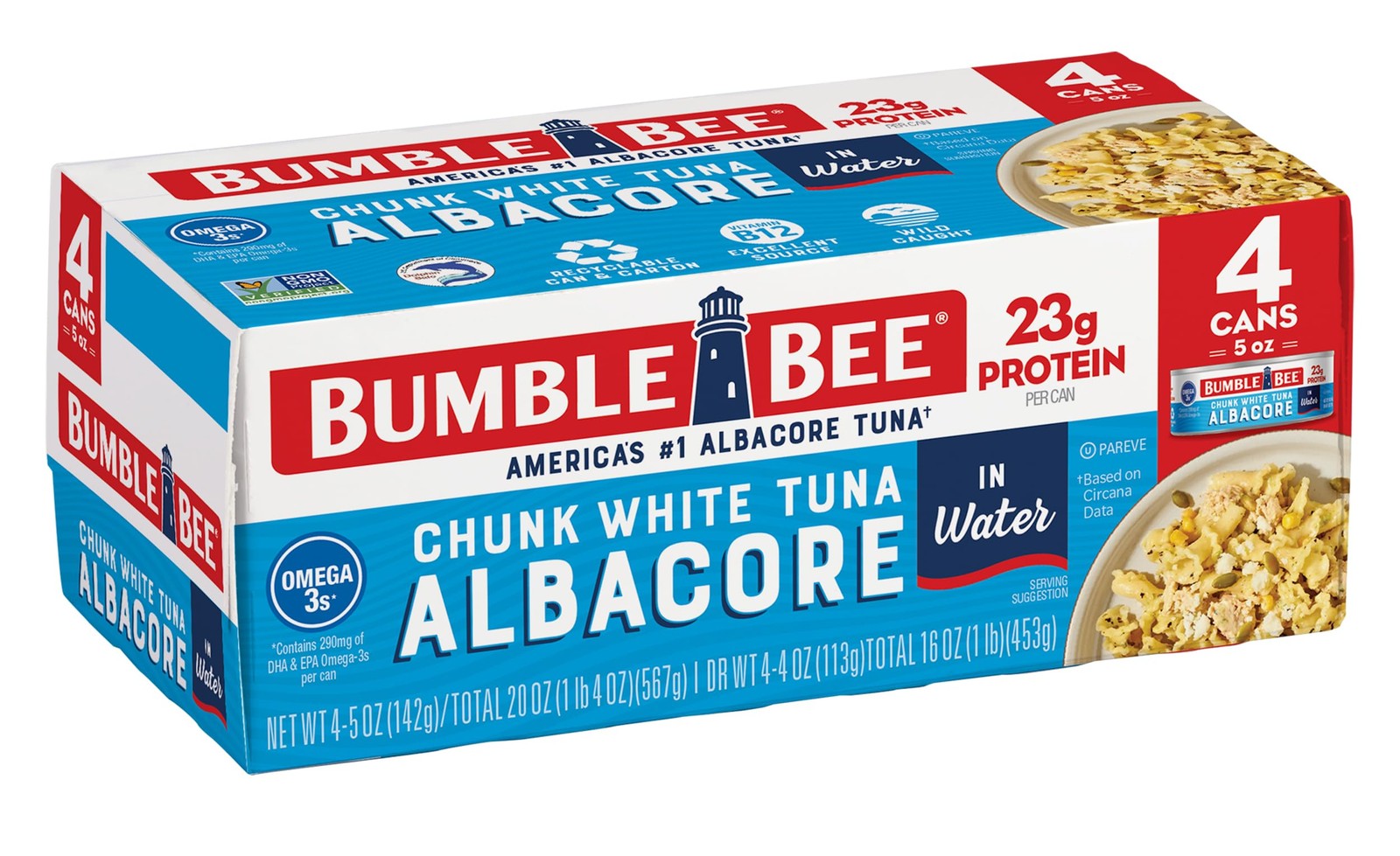 Chunk White Albacore Tuna in Water, 5 oz Can (Pack of 4) – Wild Caught Tuna -…