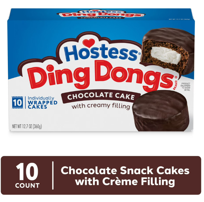 Hostess Ding Dongs Snack Cakes, Chocolate Flavor, 12.7 oz Box (10 Count)