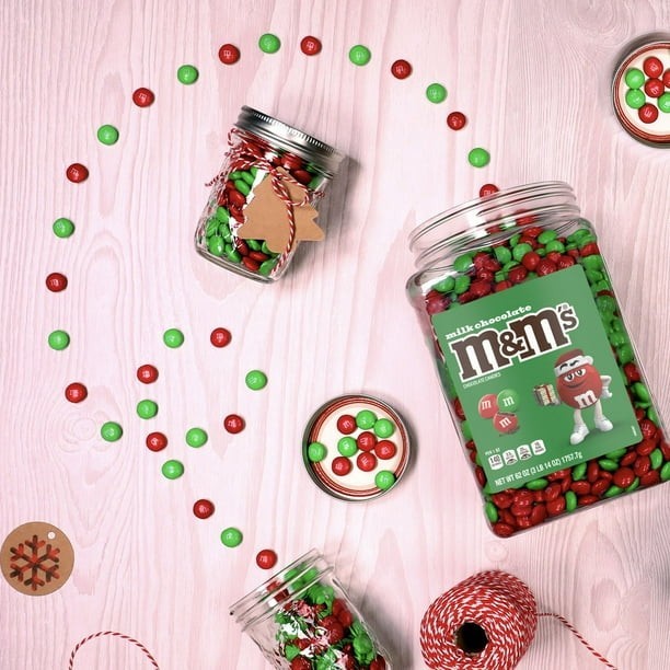 m&m’s MILK CHOCOLATE CHRISTMAS CANDY 62 OZ Pantry Jar ~ New, Red & Green Mix!🎄