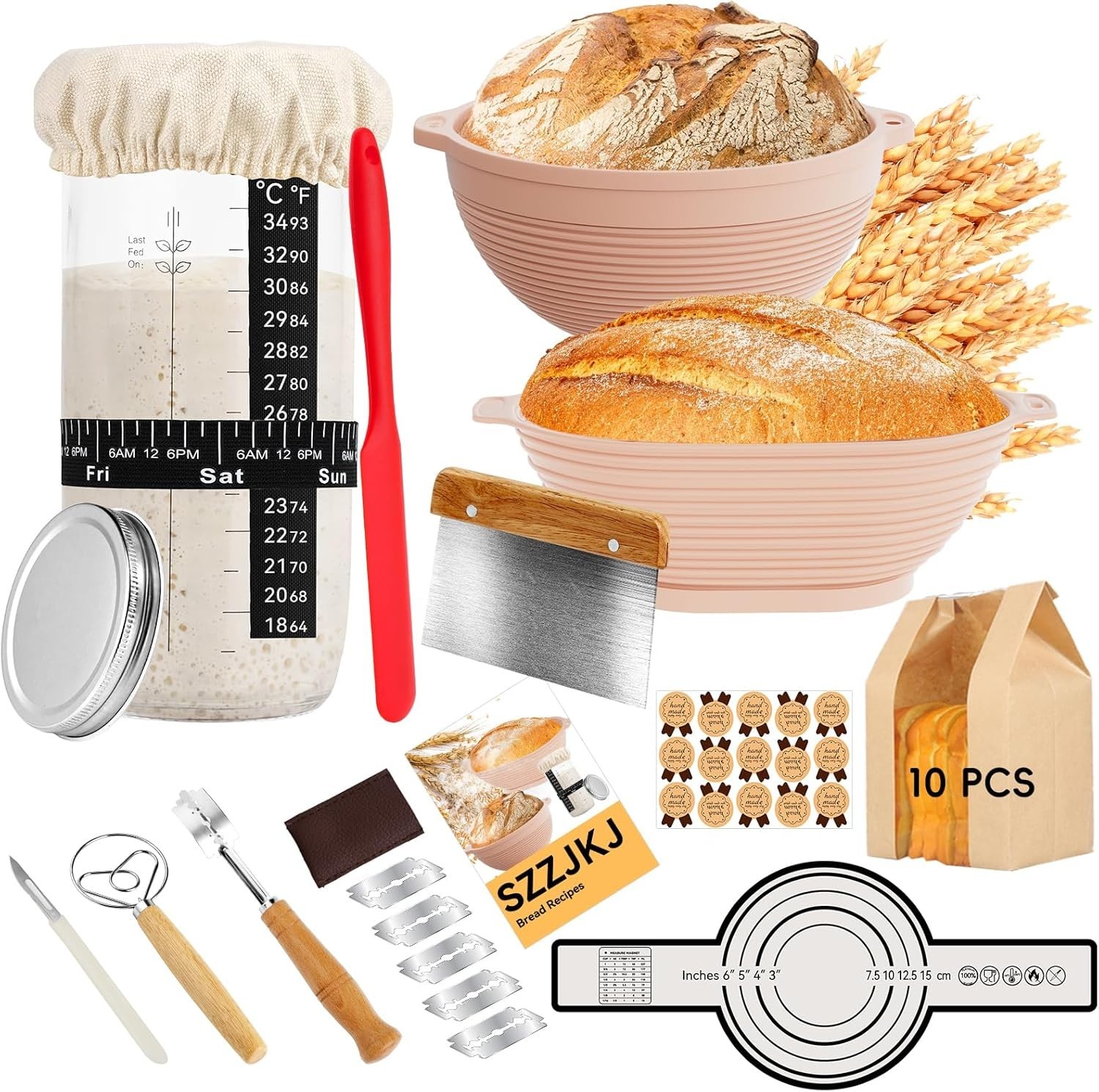 Sourdough Starter Kit Bread Baking Supplies Proofing Baskets Tools 24pcs