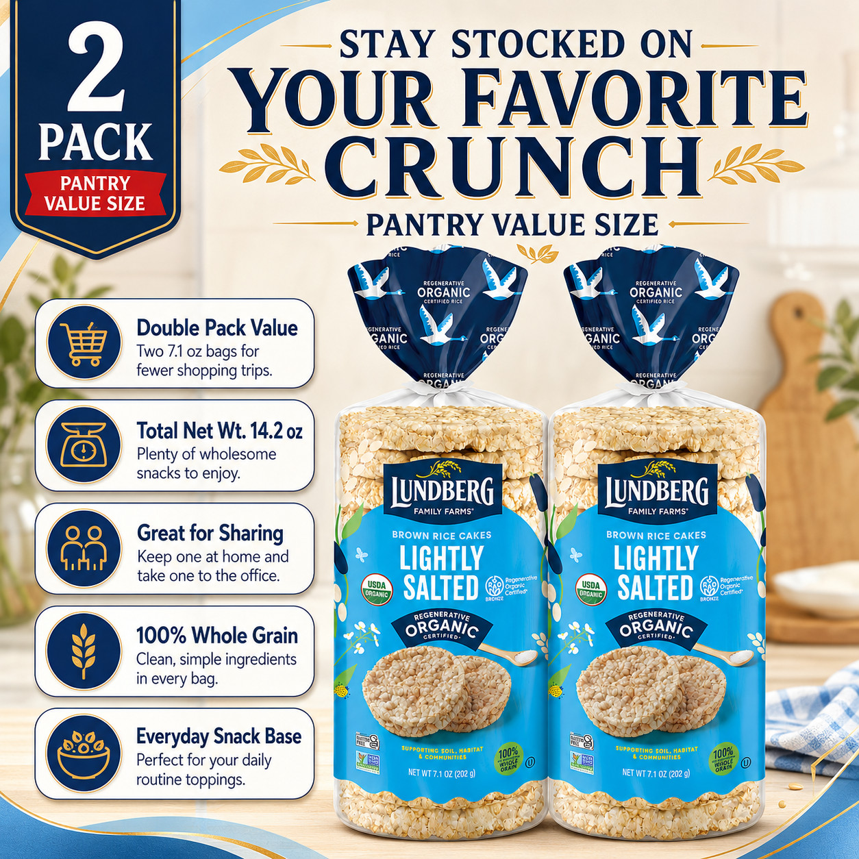 2 Pack Trader Joe’s Lundberg Organic Brown Rice Cakes, Lightly Salted