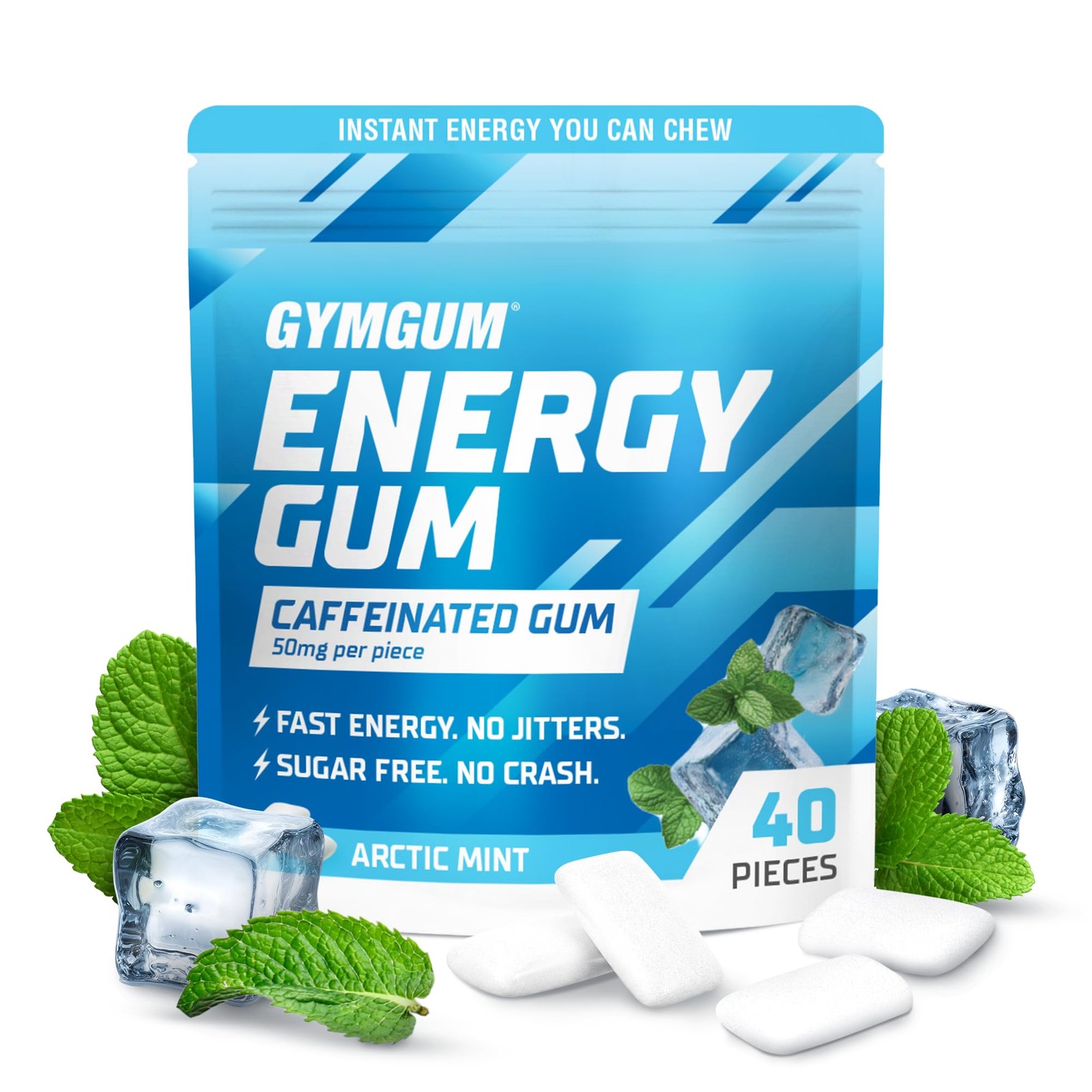 GYMGUM Energy Caffeine Gum | 50mg | 40 Count (Pack of 1), Coffee