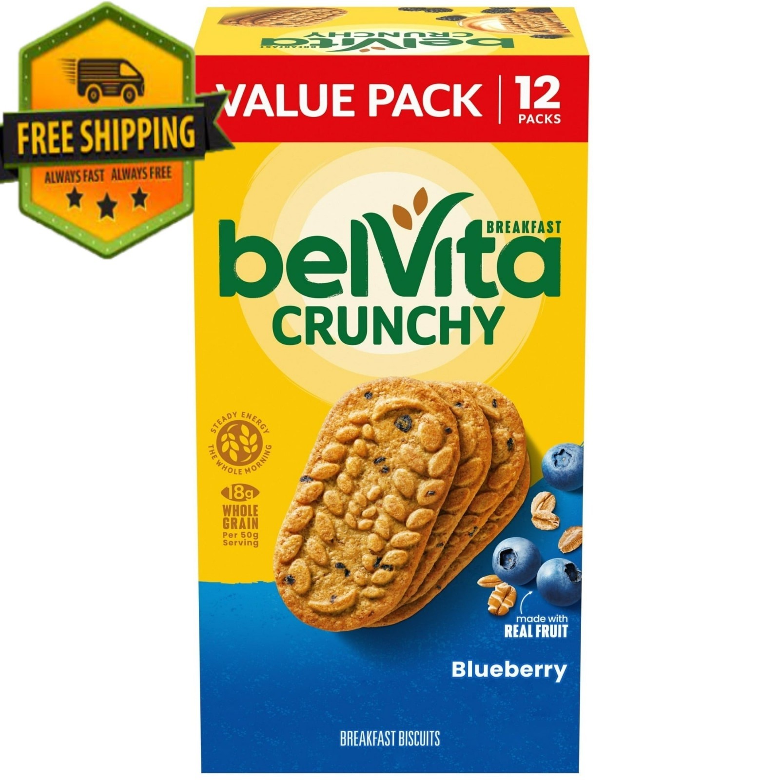 belVita Breakfast Biscuits, Blueberry, 12 Packs (4 Biscuits Per Pack)