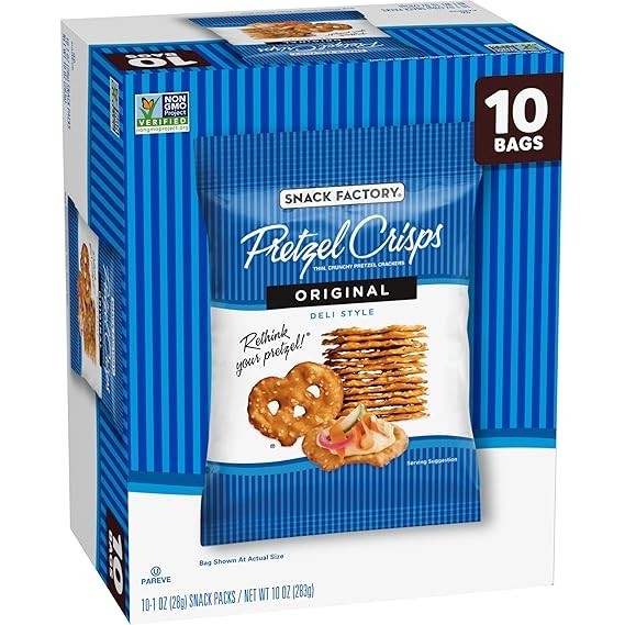 Snack Factory Pretzel Crisps Original 1 Oz Snack Bags 10 Count Crunchy Pretzels