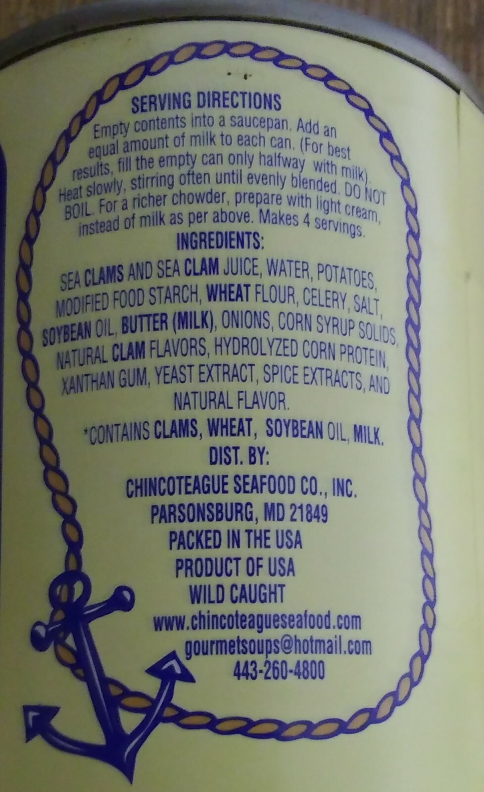 Chincoteague New England Clam Chowder 15 oz, with Free Shipping 6 cans .