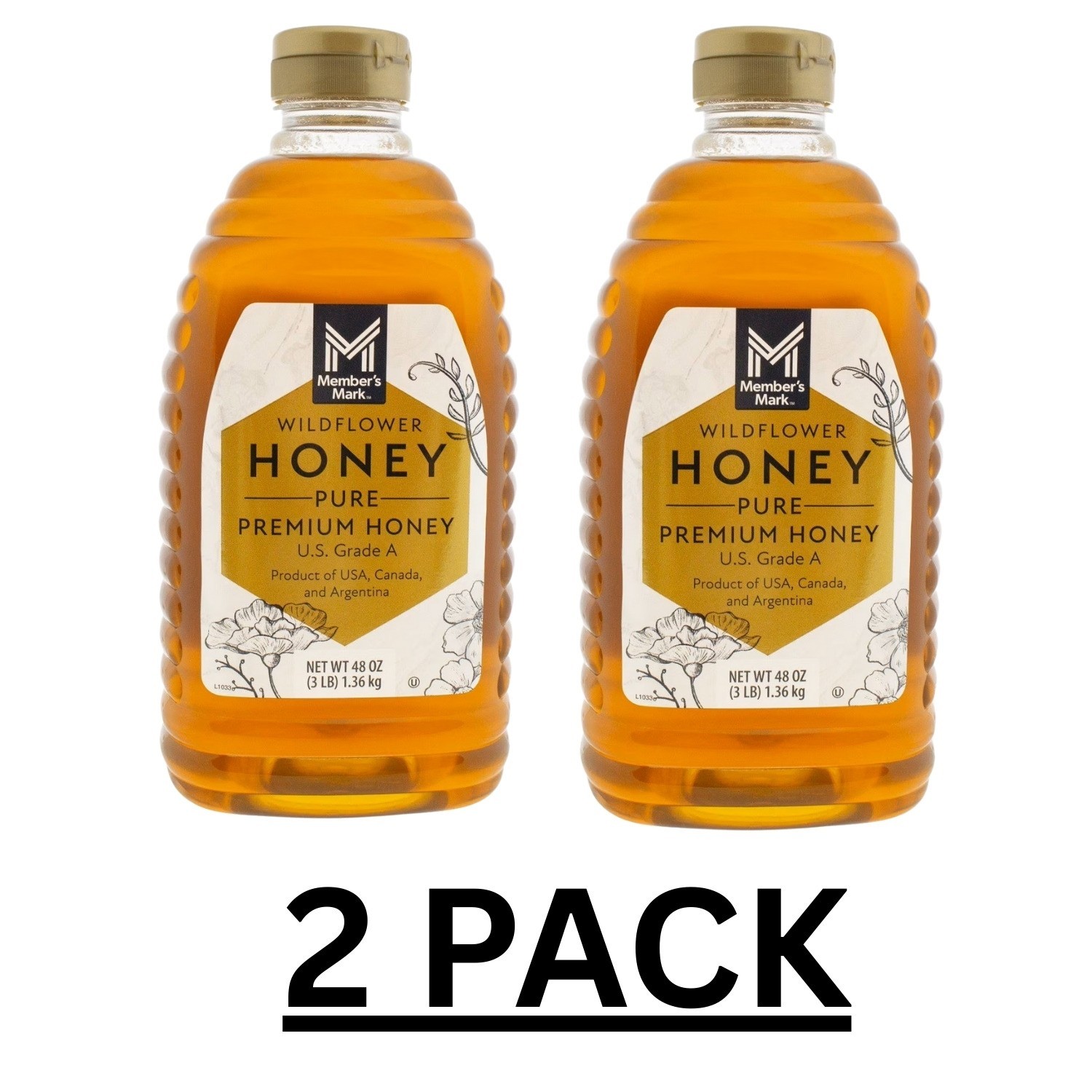 2 PACK – Member’s Mark Wildflower Pure Premium Honey, 48 oz Free Shipping