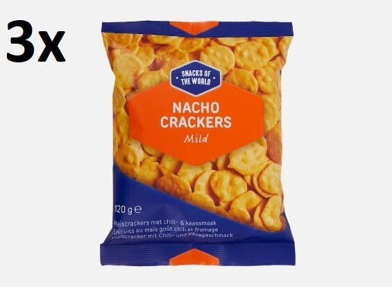 3 x Nacho Crackers Mild, Corn Snacks of the World Chili & Cheese 120g (4.23oz)