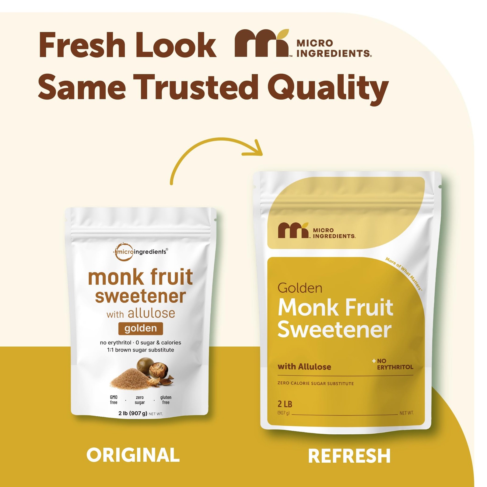 Micro Ingredients Golden Monk Fruit Sweetener with Allulose, 2 lbs | 11 Brown…