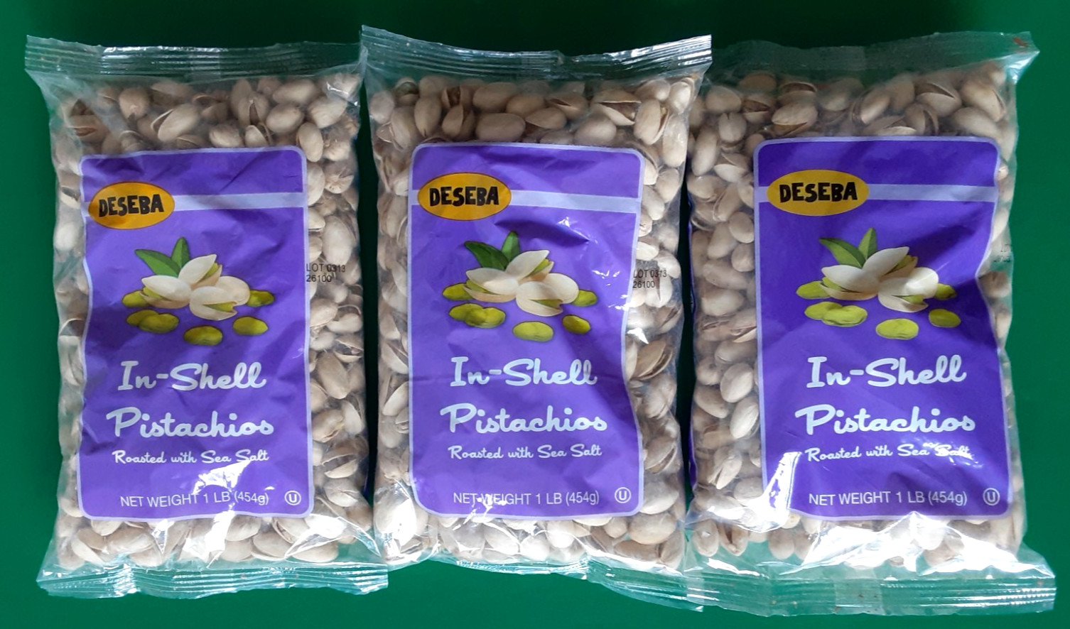 DESEBA Pistachios In-Shell with Sea Salt – 3 LBS – 3 Bags 16oz Each BB 04/11/27