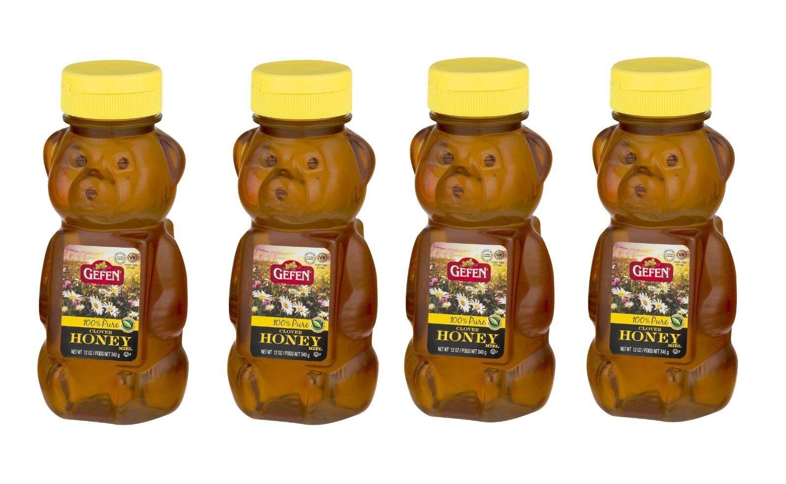 Gefen 100% Pure Clover Honey Bear, 12oz (4 Pack) – Natural Sweetener, Kosher