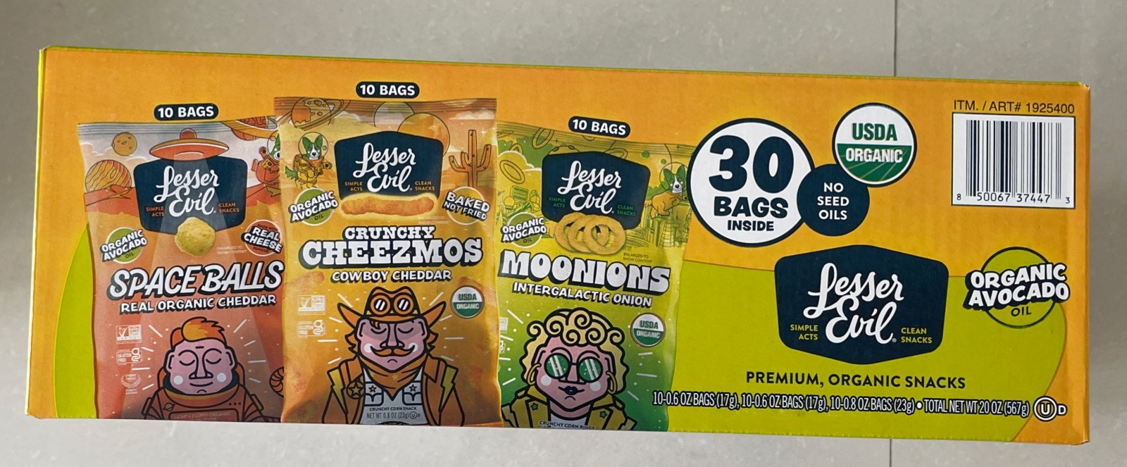 Lesser Evil Avocado Oil Organic Snack 1 Box Of Single 30 Pack