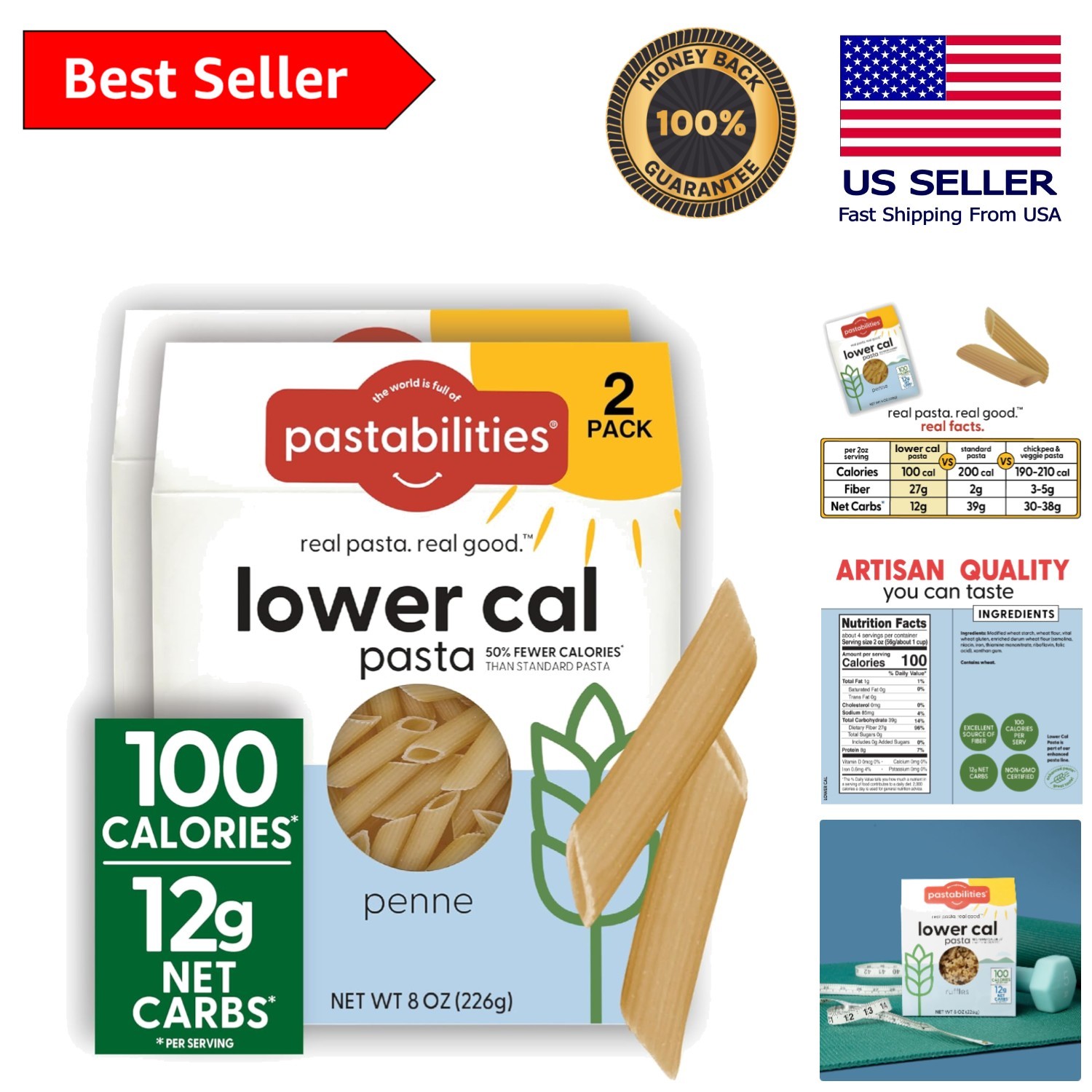 High Fiber Penne Pasta – 100 Calories Serving, 2 Packs of Healthy Goodness