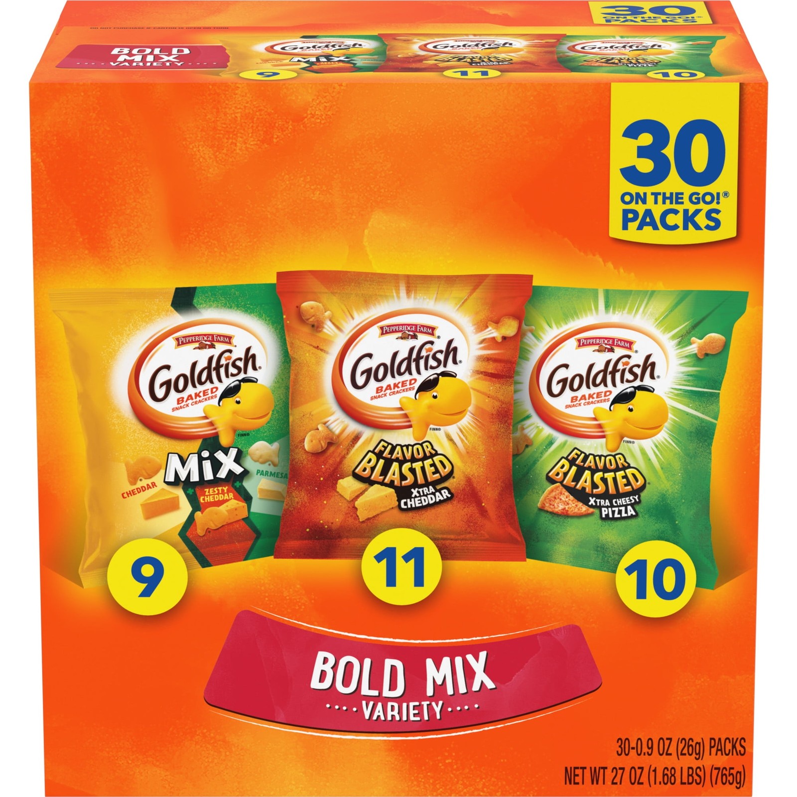 Goldfish Bold Mix Variety Pack Snack Crackers, 1 oz Snack Packs, 30 Count