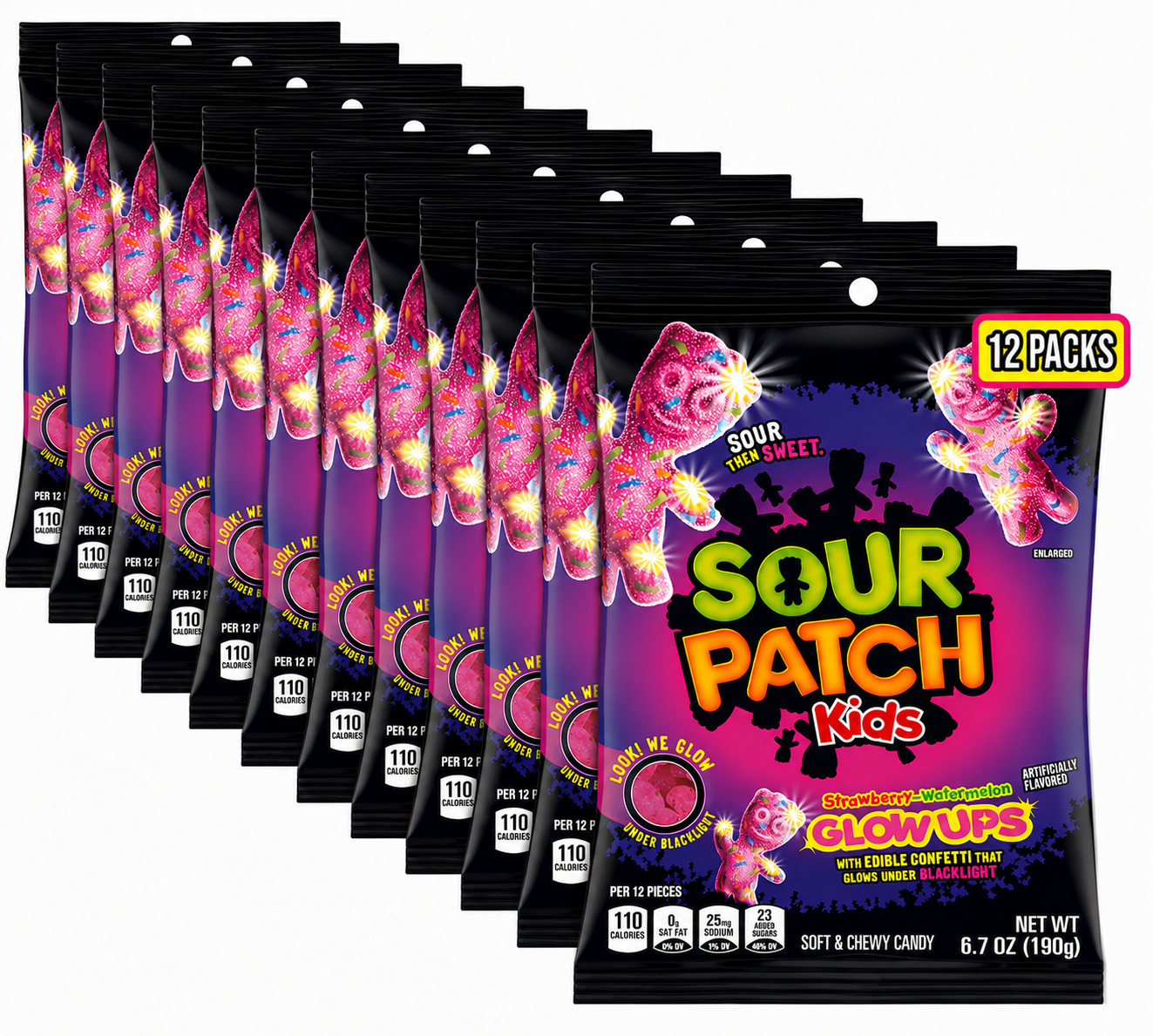 Sour Patch Kids Glow Ups, Soft & Chewy Gummy Candy, 6.7-Ounce (Pack of 12)