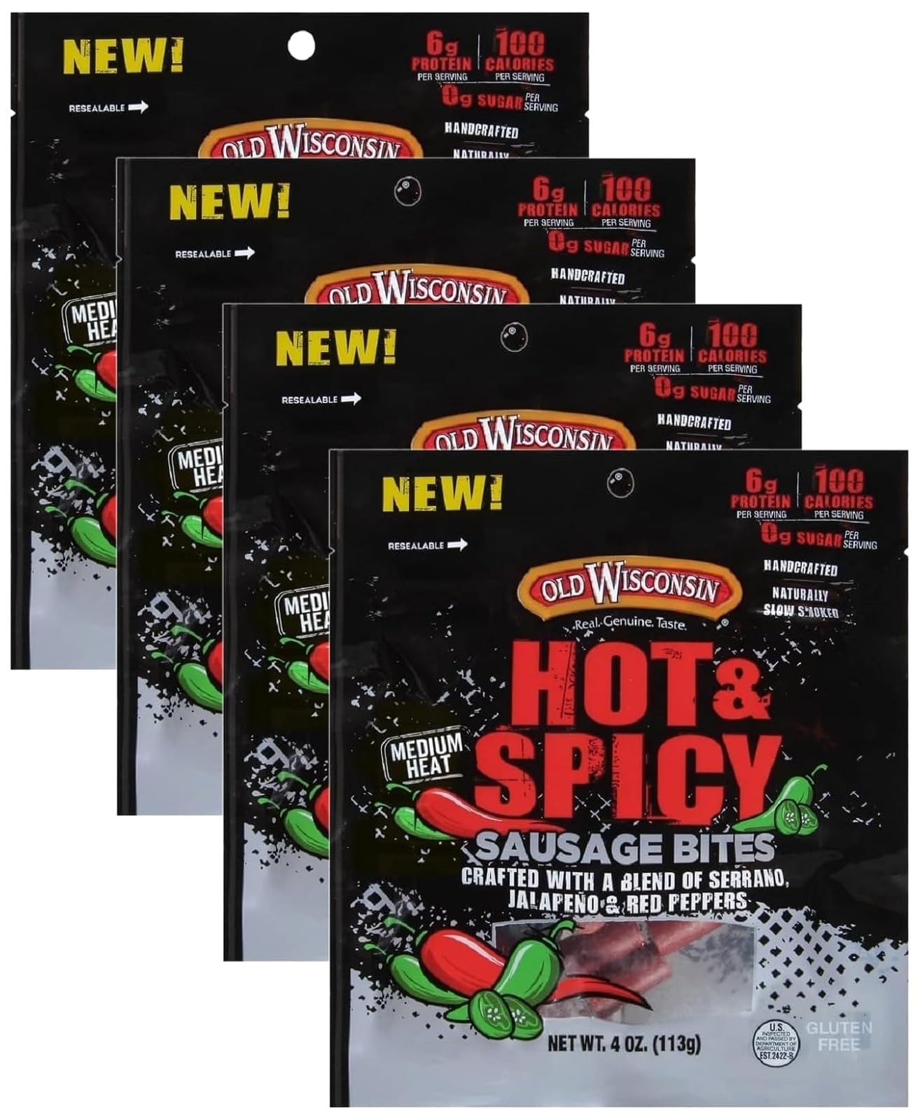 Old Wisconsin Hot & Spicy Sausage Snack Sticks – High Protein, Gluten Free