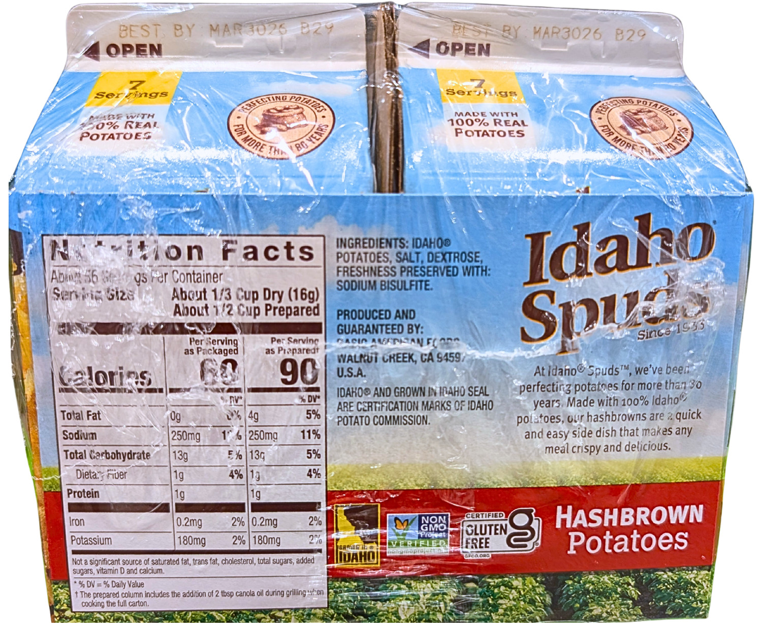 Idaho Spuds Premium Hashbrown Potatoes 8×42.2 Ounce Box EXP 03/2026