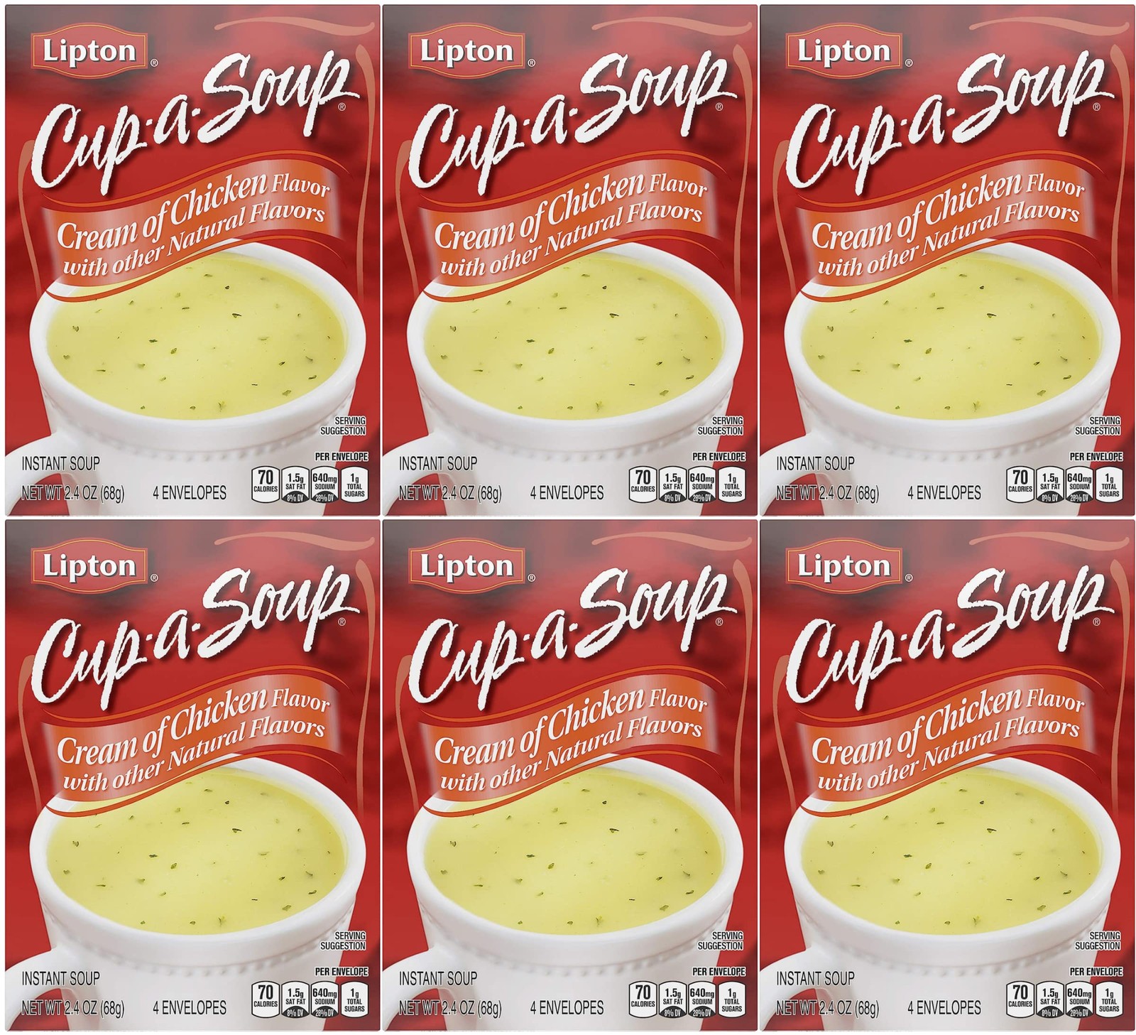 Lipton Cup-A-Soup Cream of Chicken, 2.4 Ounce (Pack 6)