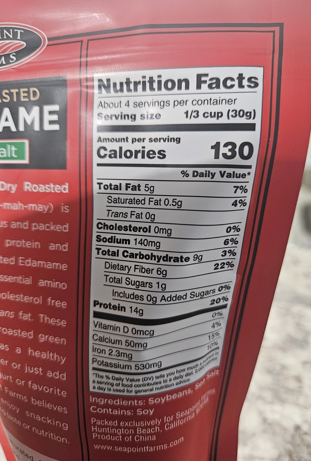 Seapoint Farms Edamame Dry Roasted Soybeans Sea Salt, Healthy Bag Snack 2 Bags