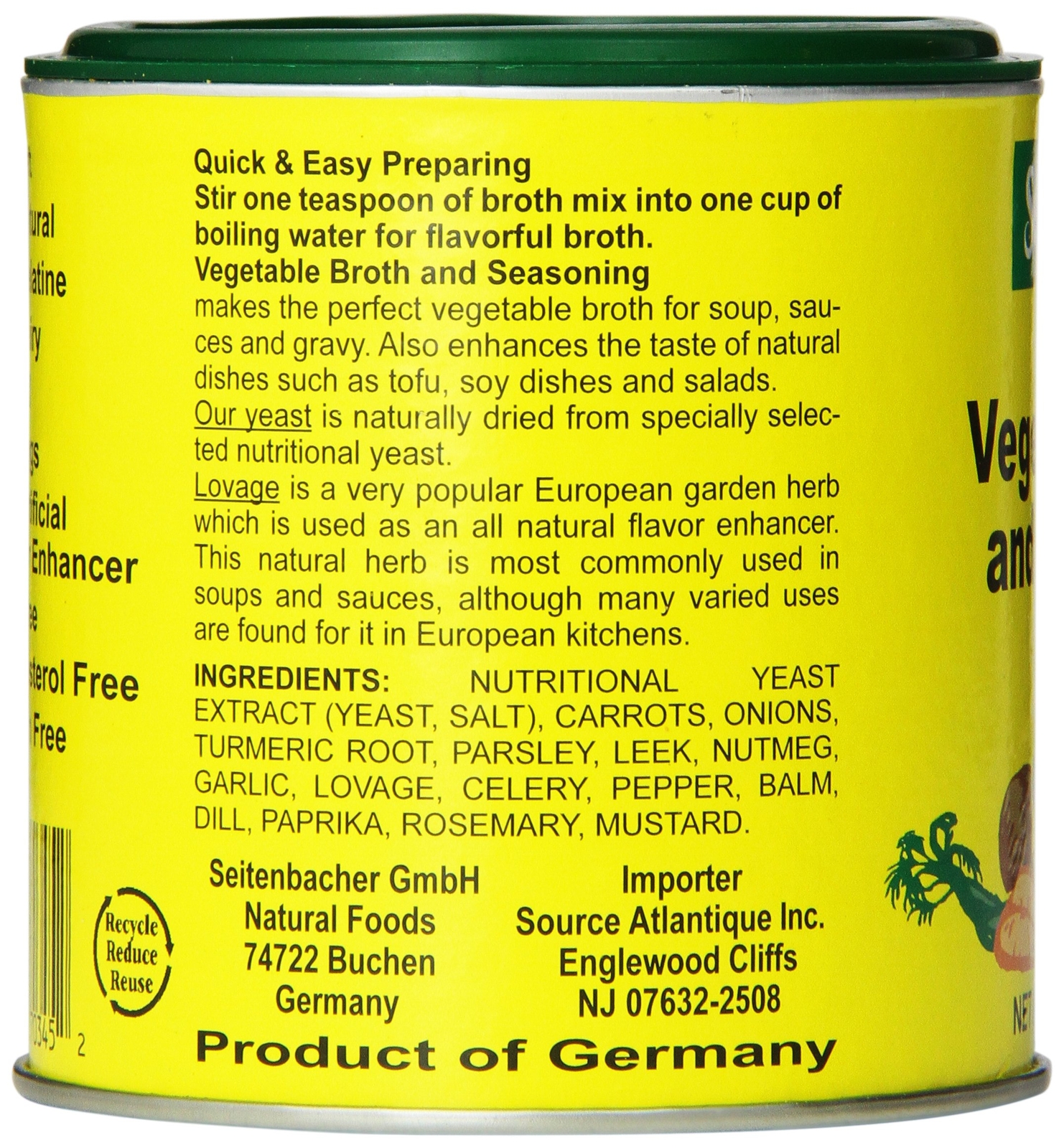 Seitenbacher Vegetarian Vegetable Broth Low Calorie All Natural 6 Pack