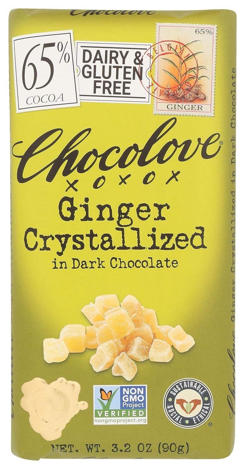 Chocolove Premium Chocolate Bar Dark Chocolate Ginger Crystallized Bars 3.2 O